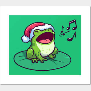 Cute Frog singing Christmas carols Posters and Art